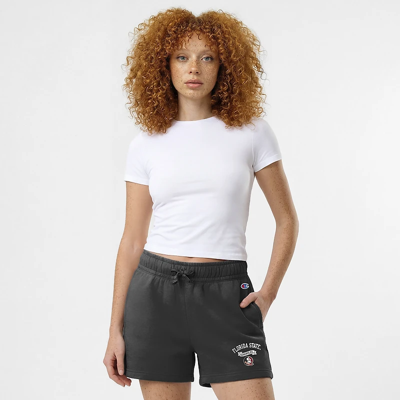 Women's Champion Black Florida State Seminoles Powerblend Elastic Waist Shorts