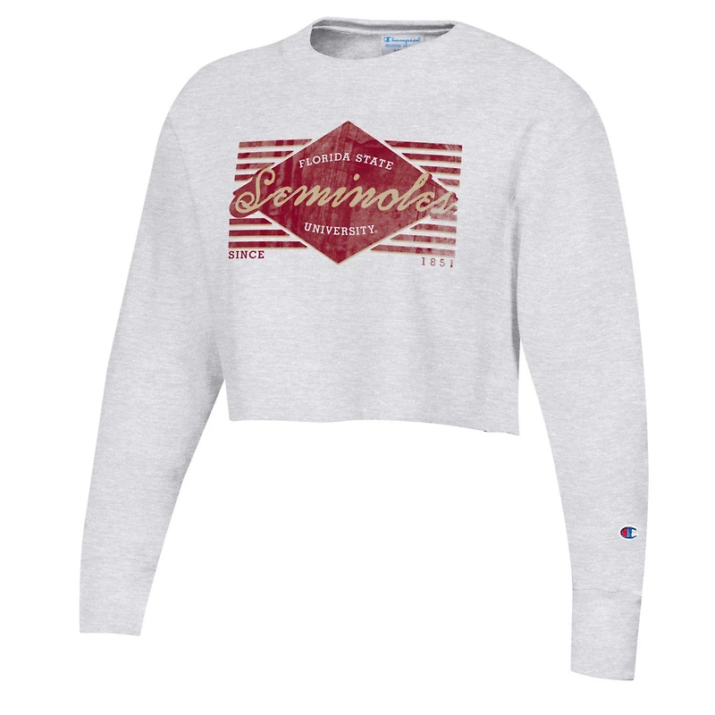 Women's Champion Heather Gray Florida State Seminoles Reverse Weave Cropped Pullover Sweatshirt