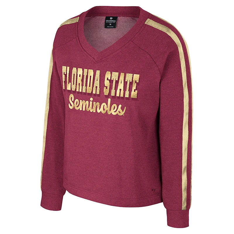 T-shirt à manches longues et col en V pour femme Colosseum Garnet Florida State Seminoles Treasures