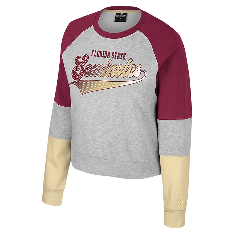 Sweat-shirt à col rond et strass Katinka pour femme Colosseum Heather Grey Florida State Seminoles