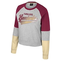 Sweat-shirt à col rond et strass Katinka pour femme Colosseum Heather Grey Florida State Seminoles