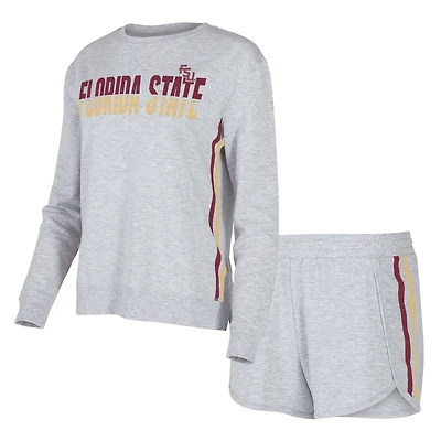 Women's Concepts Sport Gray Florida State Seminoles Cedar Tri-Blend Long Sleeve Top & Shorts Sleep Set