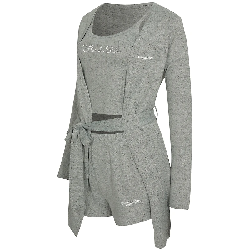 Women's Concepts Sport Gray Florida State Seminoles Rigor Three-Piece Tank, Short & Robe Set