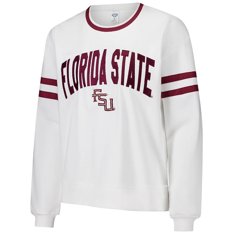 Women's Concepts Sport  White Florida State Seminoles Borough French Terry Arch Over Long Sleeve Top