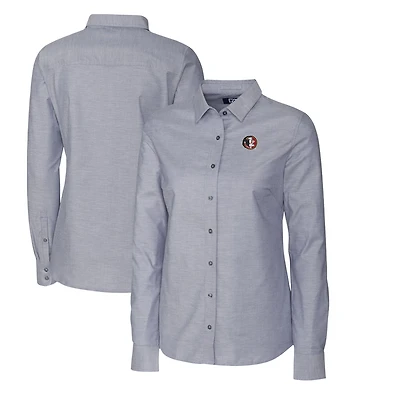 Chemise boutonnée à manches longues en tissu Oxford extensible pour femme Cutter & Buck, couleur anthracite, des Florida State Seminoles