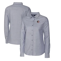 Chemise boutonnée à manches longues en tissu Oxford extensible pour femme Cutter & Buck, couleur anthracite, des Florida State Seminoles