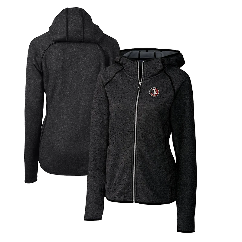 Women's Cutter & Buck Heather Charcoal Florida State Seminoles Mainsail Sweater-Knit Full-Zip Hoodie
