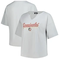 T-shirt gris à col cranté pour femme Fanatics, grande taille, motif Florida State Seminoles Winning Gear