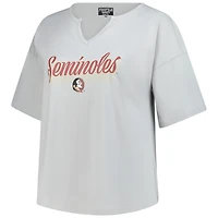 T-shirt gris à col cranté pour femme Fanatics, grande taille, motif Florida State Seminoles Winning Gear
