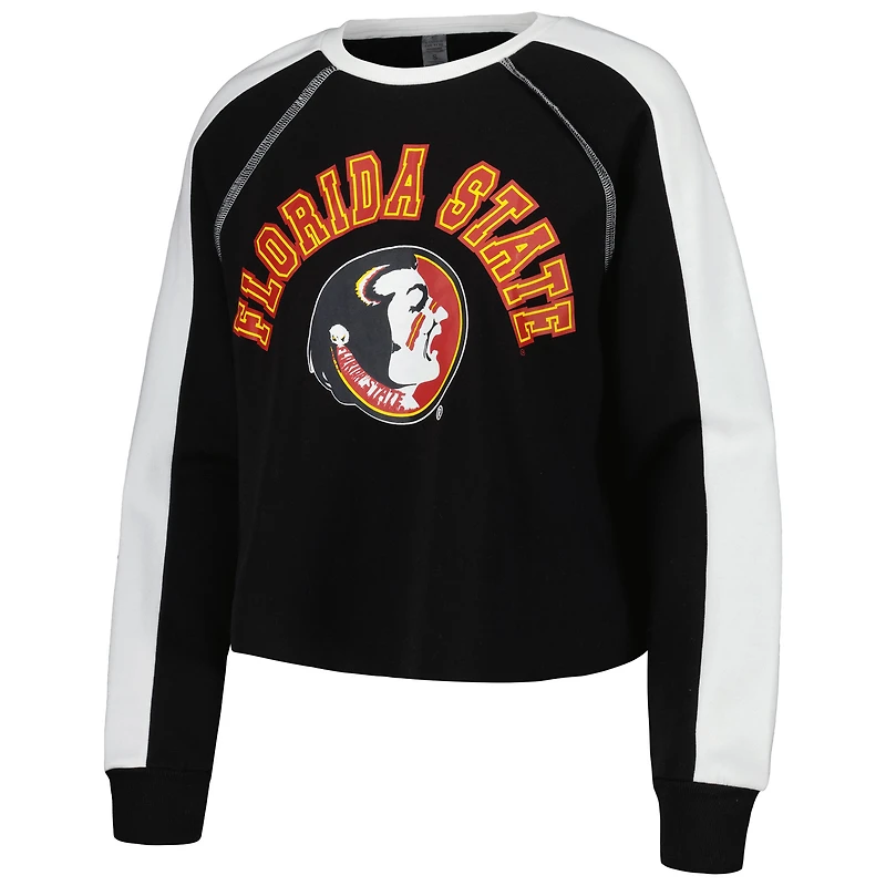 Women's Gameday Couture Black Florida State Seminoles Blindside Raglan Cropped Pullover Sweatshirt