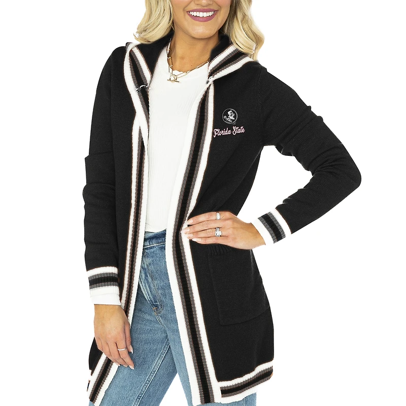 Women's Gameday Couture Black Florida State Seminoles Stripe Detail Tri-Blend Hoodie Cardigan Sweater