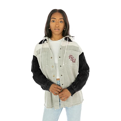 Veste à capuche en velours côtelé noir Gameday Couture pour femme, motif vintage des Florida State Seminoles, avec boutons-pression