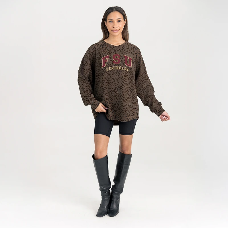Women's Gameday Couture Brown Florida State Seminoles Leopard Oversized Sweatshirt