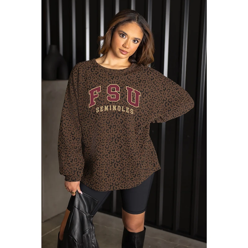Women's Gameday Couture Brown Florida State Seminoles Leopard Oversized Sweatshirt