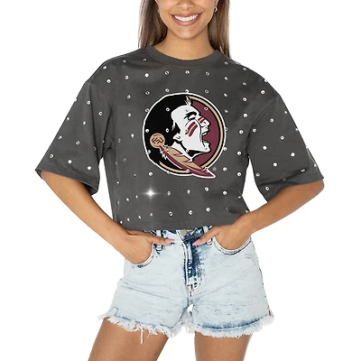 T-shirt court à strass pour femme Gameday Couture gris Florida State Seminoles Go Time