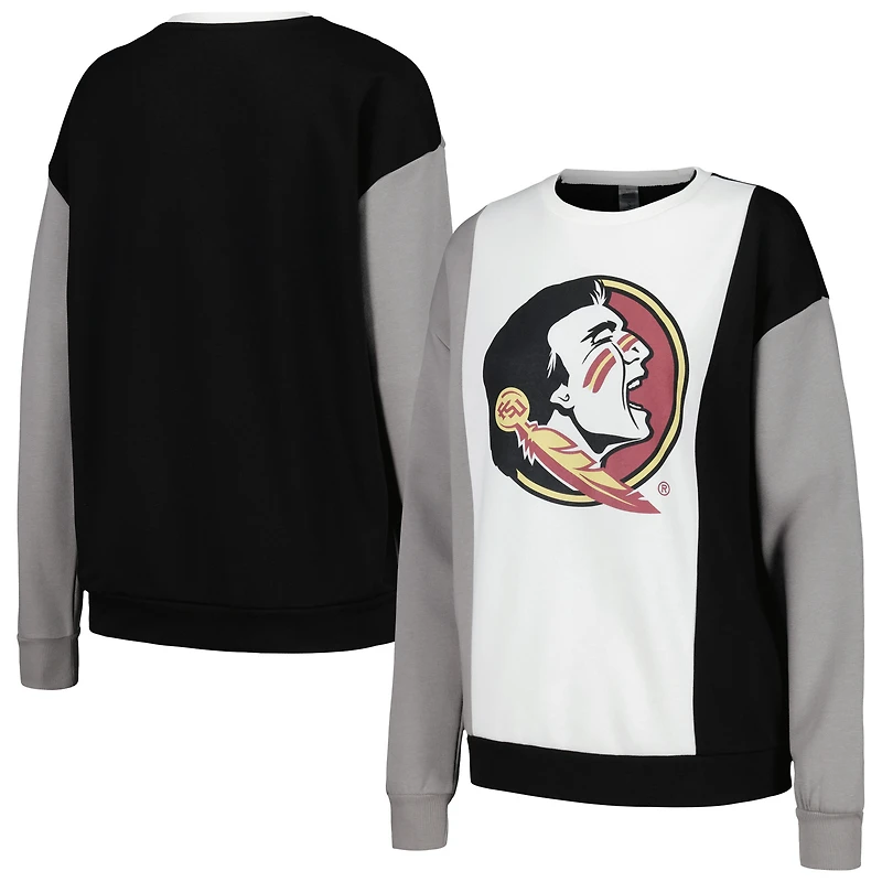 Sweat-shirt à blocs de couleurs verticaux Gameday Couture pour femmes, blanc/noir, Florida State Seminoles