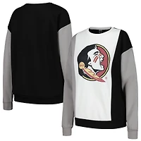 Sweat-shirt à blocs de couleurs verticaux Gameday Couture pour femmes, blanc/noir, Florida State Seminoles