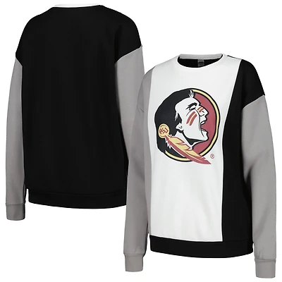 Women's Gameday Couture White/Black Florida State Seminoles Vertical Color-Block Pullover Sweatshirt