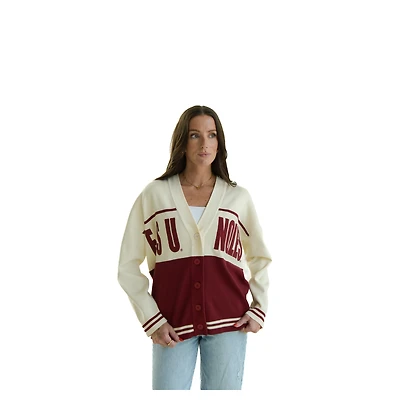 Cardigan boutonné rétro tissé Carley des Florida State Seminoles pour femmes, couleur grenat/crème, tenue de match