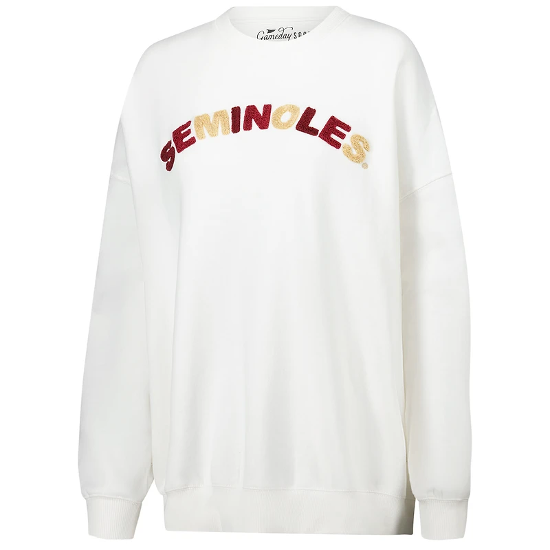 Sweat-shirt à enfiler surdimensionné Charlie Rainbow Chenille Arch blanc des Florida State Seminoles pour femmes Gameday Social