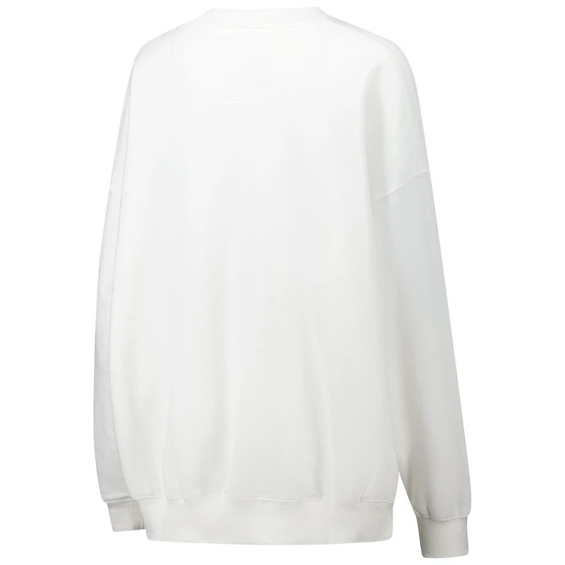 Women's Gameday Social White Florida State Seminoles Oversized Charlie Rainbow Chenille Arch Pullover Sweatshirt