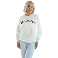 Sweat-shirt à enfiler surdimensionné Charlie Rainbow Chenille Arch blanc des Florida State Seminoles pour femmes Gameday Social
