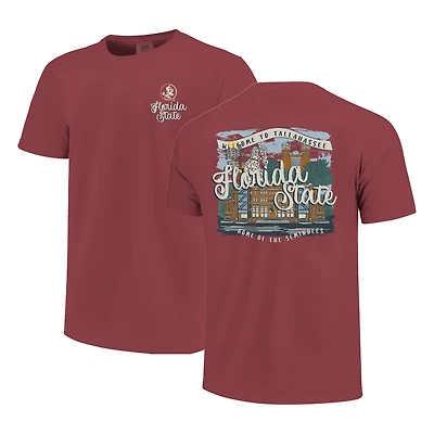 T-shirt confort pour femme avec inscription « Campus Scene Drawing » des Florida State Seminoles, couleur grenat
