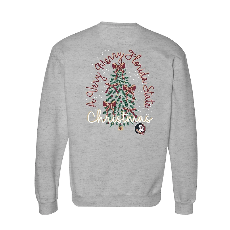 Women's  Heather Gray Florida State Seminoles Classic Merry Christmas Tree Crewneck Sweatshirt