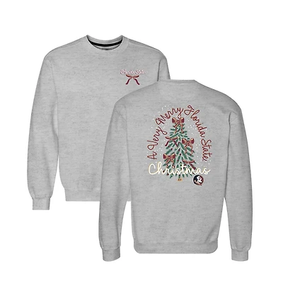 Women's  Heather Gray Florida State Seminoles Classic Merry Christmas Tree Crewneck Sweatshirt