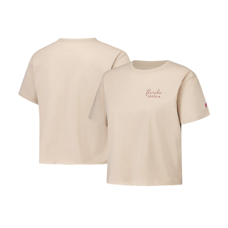 T-shirt mi-long en coton beige de la ligue universitaire pour femmes des Florida State Seminoles Clothesline