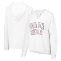 Women's League Collegiate Wear White Florida State Seminoles Slub Long Sleeve V-Neck Hoodie T-Shirt