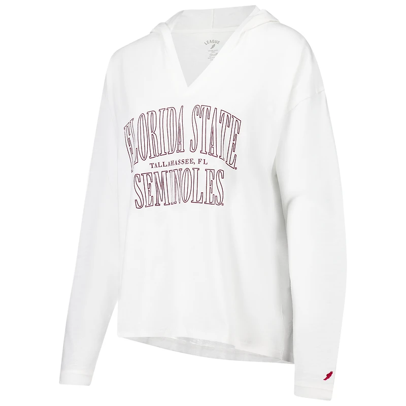 T-shirt à capuche manches longues et col en V blanc Florida State Seminoles Slub pour femmes