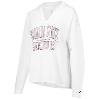 T-shirt à capuche manches longues et col en V blanc Florida State Seminoles Slub pour femmes