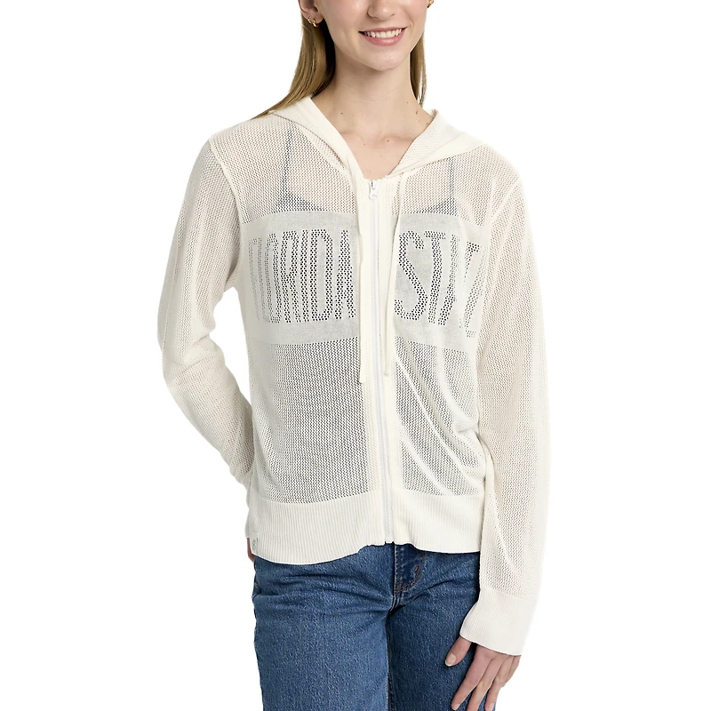 Lusso Crème Florida State Seminoles Summer Tonal Mesh Pull à capuche entièrement zippé pour femme