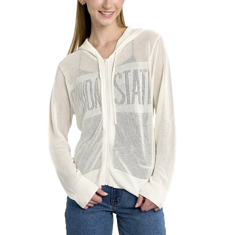 Lusso Crème Florida State Seminoles Summer Tonal Mesh Pull à capuche entièrement zippé pour femme