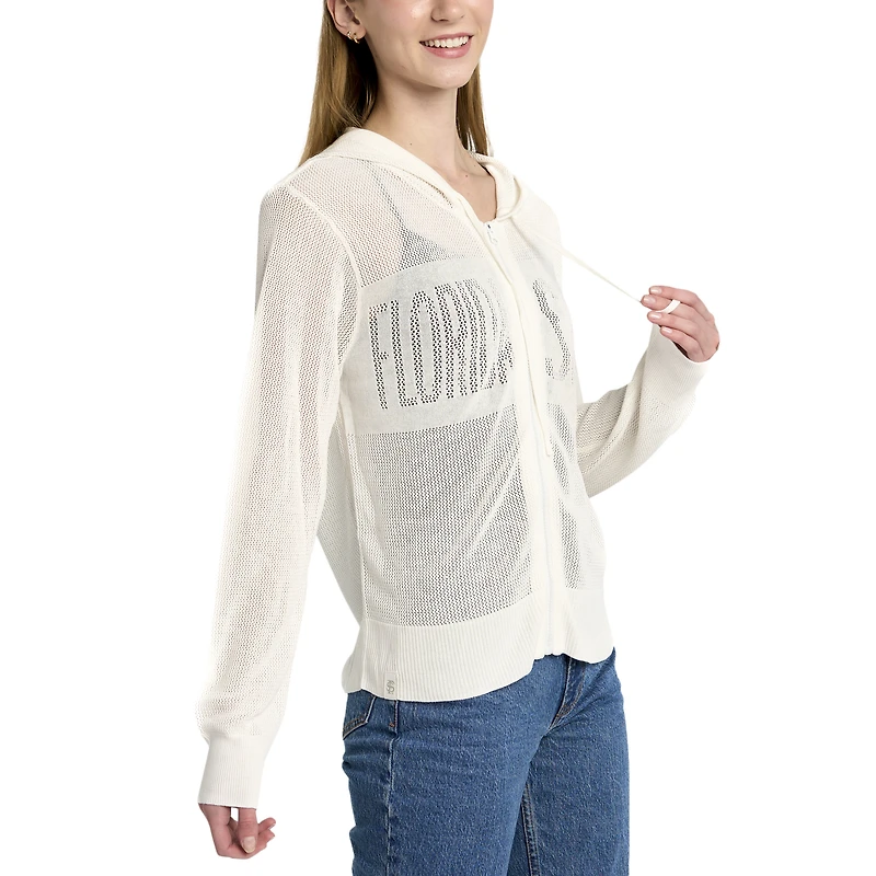 Women's Lusso Cream Florida State Seminoles Summer Tonal Mesh Full-Zip Hoodie Sweater