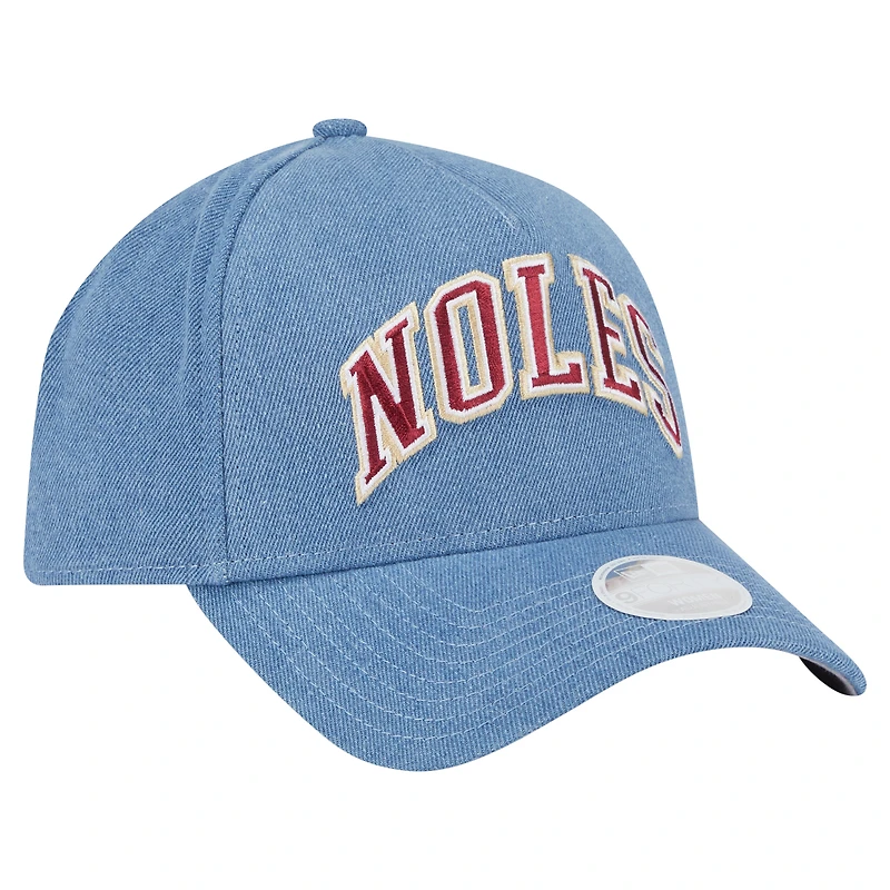 Casquette ajustable New Era en denim pour femme Florida State Seminoles A-Frame 9FORTY