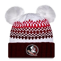 Bonnet en tricot à revers à double pompon et imprimé New Era Garnet Florida State Seminoles pour femme