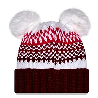 Bonnet en tricot à revers à double pompon et imprimé New Era Garnet Florida State Seminoles pour femme