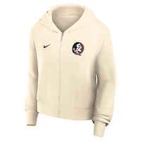 Women's Nike Cream Florida State Seminoles Cropped Chill Full-Zip Hoodie