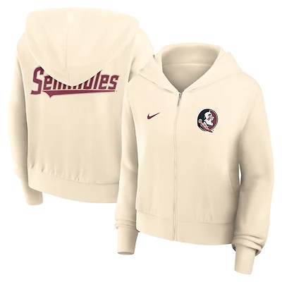 Sweat à capuche Nike crème Florida State Seminoles Cropped Chill entièrement zippé pour femme