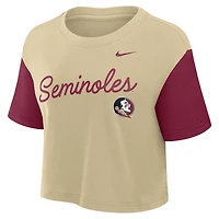 T-shirt court Nike Dri-FIT à blocs de couleurs pour femme, couleur or/grenat, des Seminoles l'État Floride