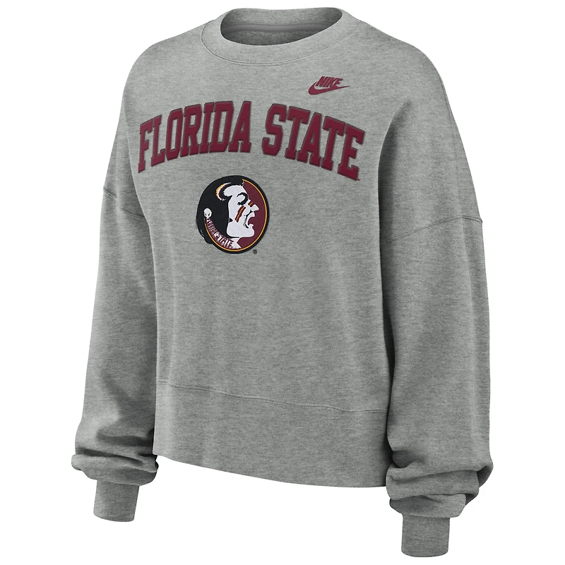 Sweat-shirt Nike gris chiné pour femme Florida State Seminoles Oversized Legacy Classic Arch