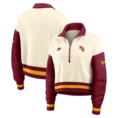 Pull court à col zippé Nike Florida State Seminoles, coloris naturel et écarlate, oversize Legacy, pour femme.