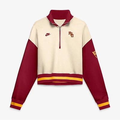 Women's Nike Natural/Scarlet Florida State Seminoles Oversized Legacy Color Block Cropped Quarter-Zip Pullover