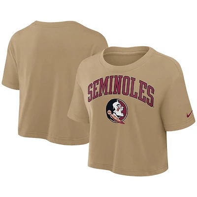 Women's Nike Tan Florida State Seminoles Athletic Prep Arch Dri-FIT Cropped T-Shirt