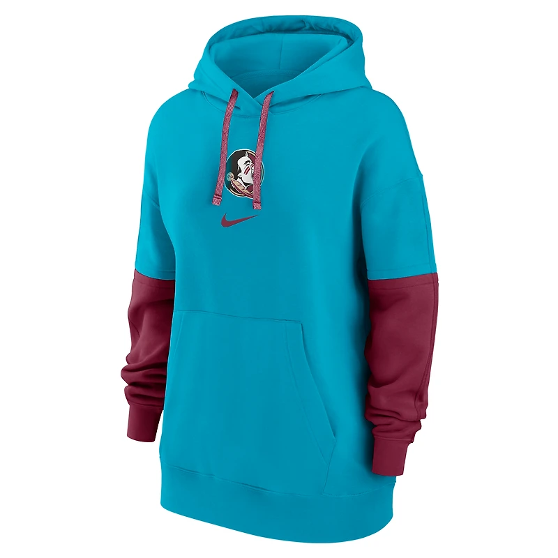 Women's Nike Turquoise Florida State Seminoles Oversized Essential Fleece Hoodie
