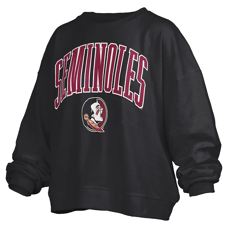 Sweat-shirt surdimensionné à la taille avec logo Janise Arch Over pour femme Pressbox Garnet Florida State Seminoles