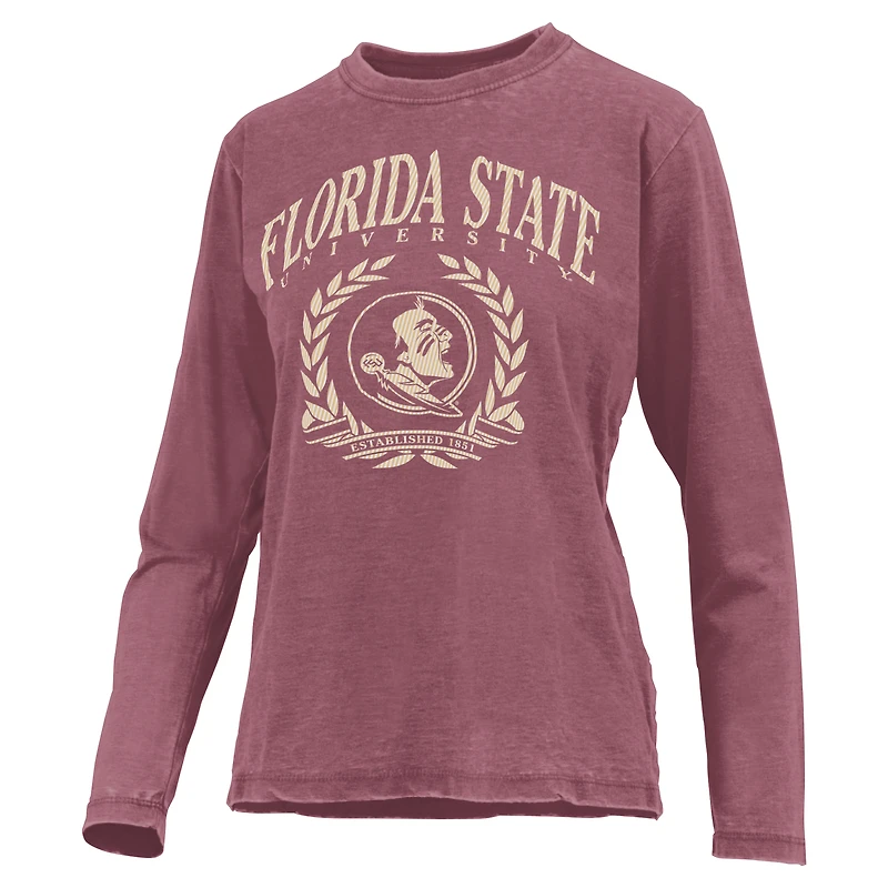 T-shirt à manches longues Pressbox Garnet Florida State Seminoles Chandler Olive Leaf Arch pour femmes