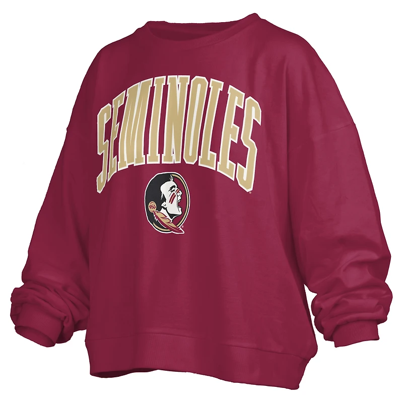 Sweat-shirt surdimensionné à la taille avec logo Janise Arch Over pour femme Pressbox Garnet Florida State Seminoles